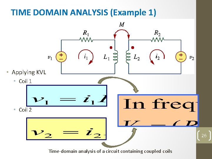 TIME DOMAIN ANALYSIS (Example 1) • Applying KVL • Coil 1 • Coil 2