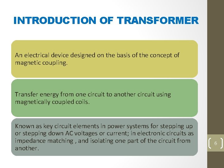 INTRODUCTION OF TRANSFORMER An electrical device designed on the basis of the concept of
