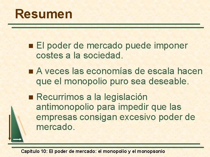 Resumen n El poder de mercado puede imponer costes a la sociedad. n A