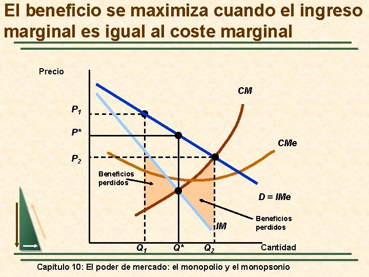 El beneficio se maximiza cuando el ingreso marginal es igual al coste marginal Precio