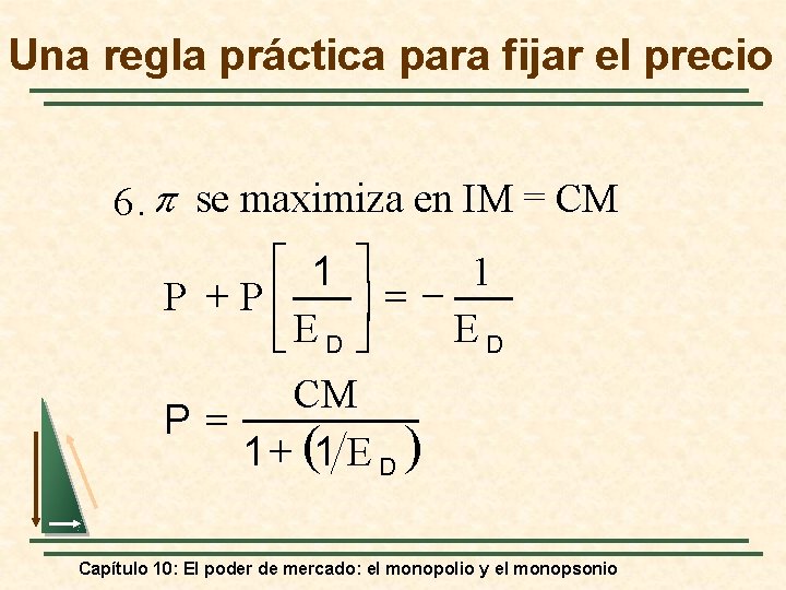 Una regla práctica para fijar el precio 6. p se maximiza en IM =