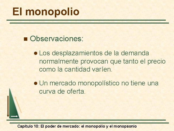 El monopolio n Observaciones: l Los desplazamientos de la demanda normalmente provocan que tanto