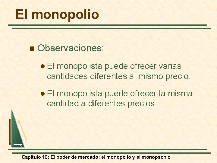 El monopolio n Observaciones: l El monopolista puede ofrecer varias cantidades diferentes al mismo