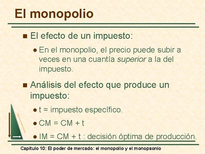El monopolio n El efecto de un impuesto: l n En el monopolio, el