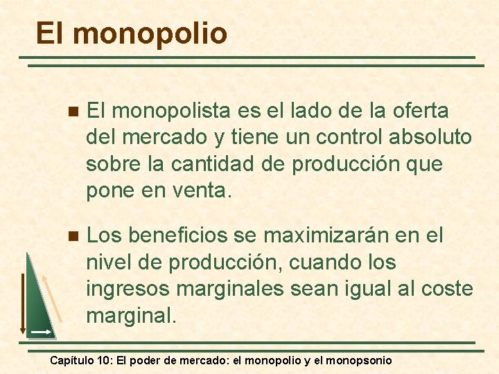 El monopolio n El monopolista es el lado de la oferta del mercado y