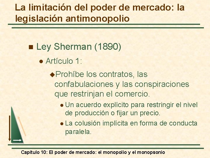 La limitación del poder de mercado: la legislación antimonopolio n Ley Sherman (1890) l