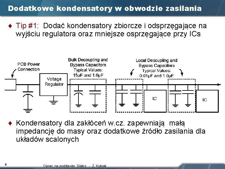 Dodatkowe kondensatory w obwodzie zasilania ¨ Tip #1: Dodać kondensatory zbiorcze i odsprzęgające na Dodatkowe kondensatory w obwodzie zasilania ¨ Tip #1: Dodać kondensatory zbiorcze i odsprzęgające na