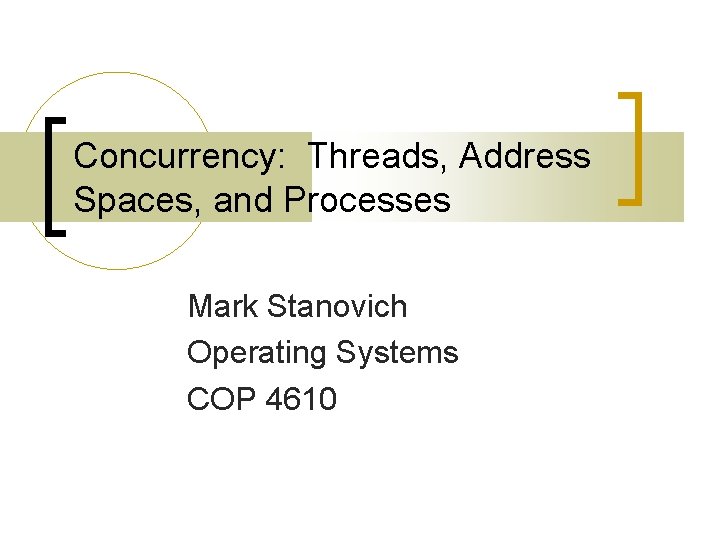 Concurrency: Threads, Address Spaces, and Processes Mark Stanovich Operating Systems COP 4610 