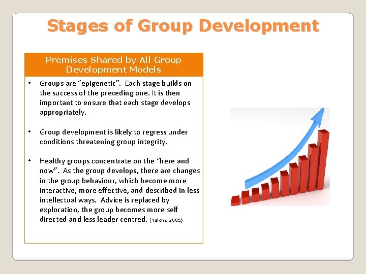 Stages of Group Development Premises Shared by All Group Development Models • Groups are