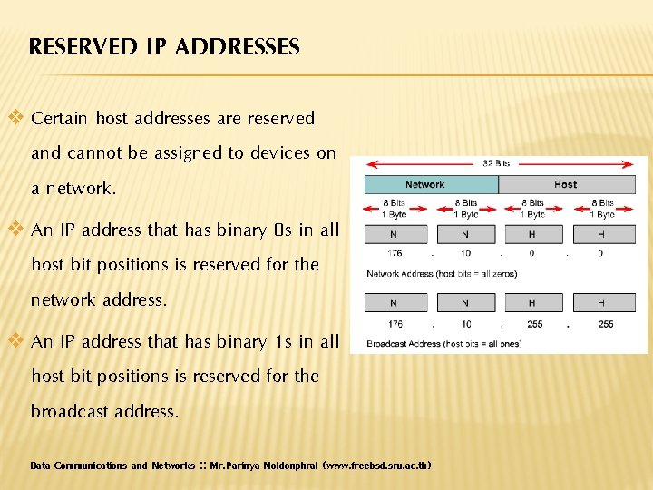 RESERVED IP ADDRESSES v Certain host addresses are reserved and cannot be assigned to