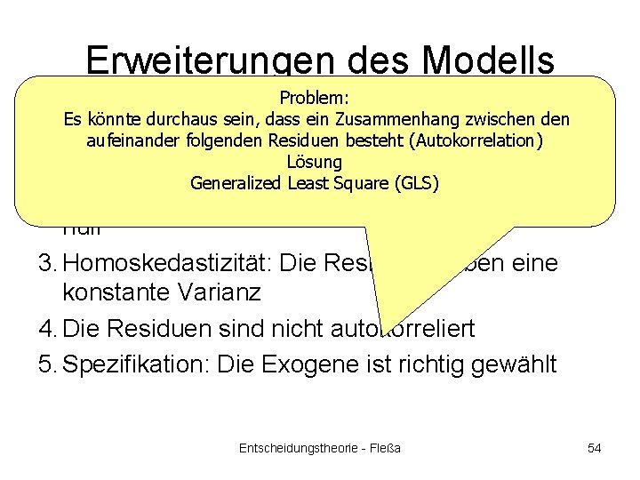 Erweiterungen des Modells Problem: Es könnte durchaus sein, dass ein Zusammenhang zwischen den 1.