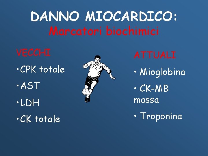 DANNO MIOCARDICO: Marcatori biochimici VECCHI ATTUALI • CPK totale • Mioglobina • AST •