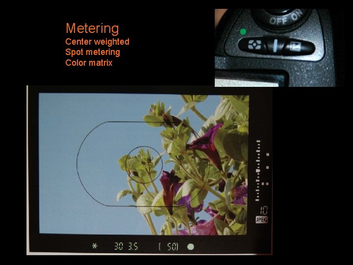 Metering Center weighted Spot metering Color matrix 