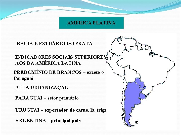 AMÉRICA PLATINA BACIA E ESTUÁRIO DO PRATA INDICADORES SOCIAIS SUPERIORES AOS DA AMÉRICA LATINA