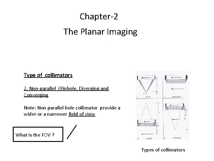 Chapter-2 The Planar Imaging Type of collimators 2. Non-parallel (Pinhole, Diverging and Converging Note: Chapter-2 The Planar Imaging Type of collimators 2. Non-parallel (Pinhole, Diverging and Converging Note: