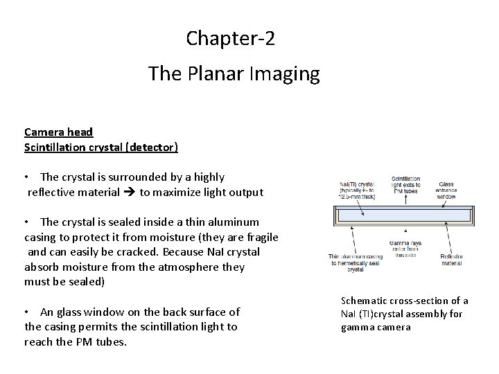 Chapter-2 The Planar Imaging Camera head Scintillation crystal (detector) • The crystal is surrounded Chapter-2 The Planar Imaging Camera head Scintillation crystal (detector) • The crystal is surrounded