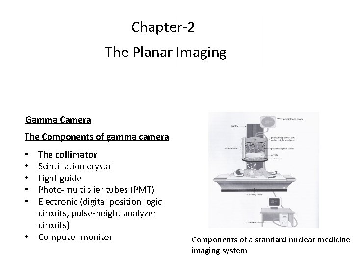 Chapter-2 The Planar Imaging Gamma Camera The Components of gamma camera The collimator Scintillation Chapter-2 The Planar Imaging Gamma Camera The Components of gamma camera The collimator Scintillation