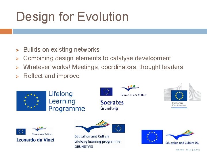 Design for Evolution Ø Ø Builds on existing networks Combining design elements to catalyse Design for Evolution Ø Ø Builds on existing networks Combining design elements to catalyse