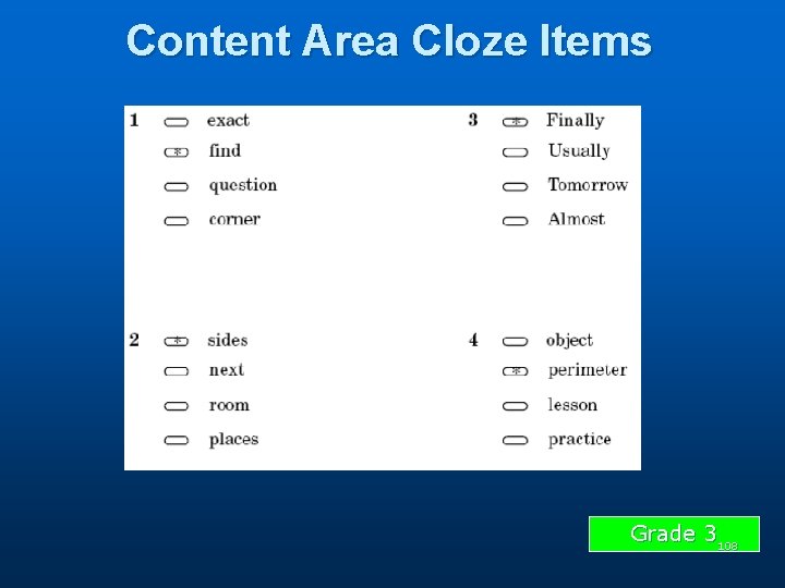 Content Area Cloze Items Grade 3108 