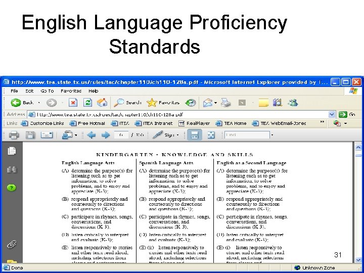 English Language Proficiency Standards 31 English Language Proficiency Standards 31
