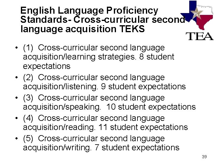 English Language Proficiency Standards- Cross-curricular second language acquisition TEKS • (1) Cross-curricular second language