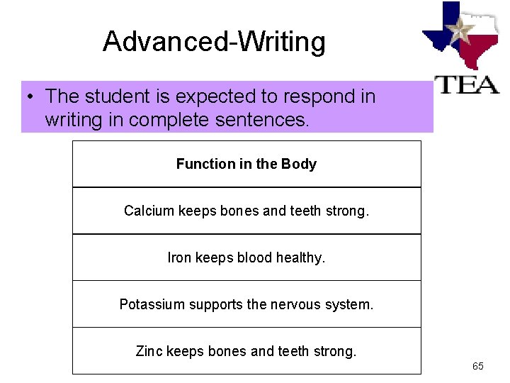 Advanced-Writing • The student is expected to respond in writing in complete sentences. Function