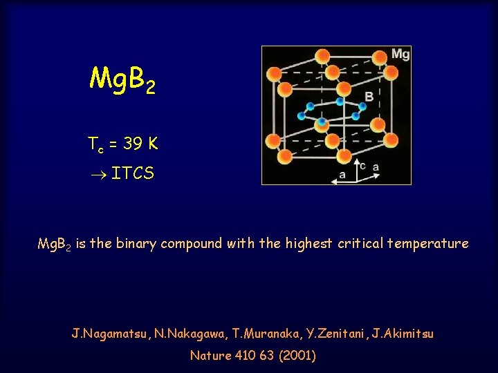 Mg. B 2 Tc = 39 K ITCS Mg. B 2 is the binary