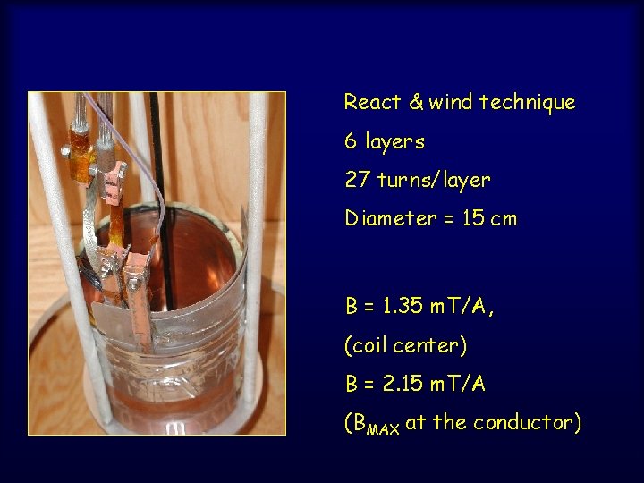 React & wind technique 6 layers 27 turns/layer Diameter = 15 cm B =