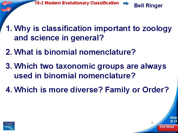 18 -2 Modern Evolutionary Classification Bell Ringer 1. Why is classification important to zoology