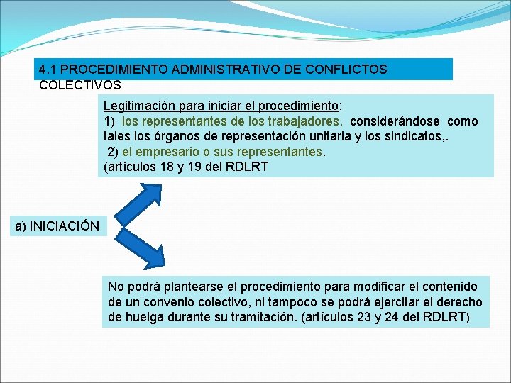 4. 1 PROCEDIMIENTO ADMINISTRATIVO DE CONFLICTOS COLECTIVOS Legitimación para iniciar el procedimiento: 1) los