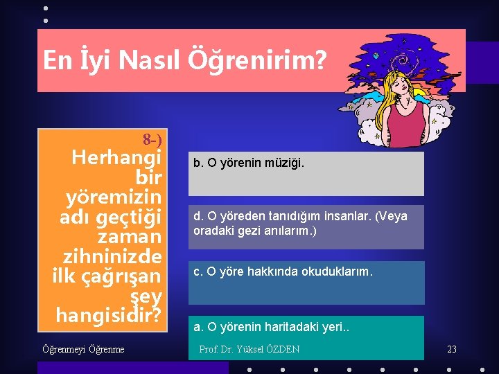 En İyi Nasıl Öğrenirim? 8 -) Herhangi bir yöremizin adı geçtiği zaman zihninizde ilk