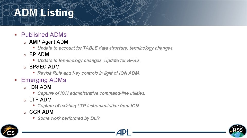 ADM Listing § Published ADMs q q AMP Agent ADM • Update to account