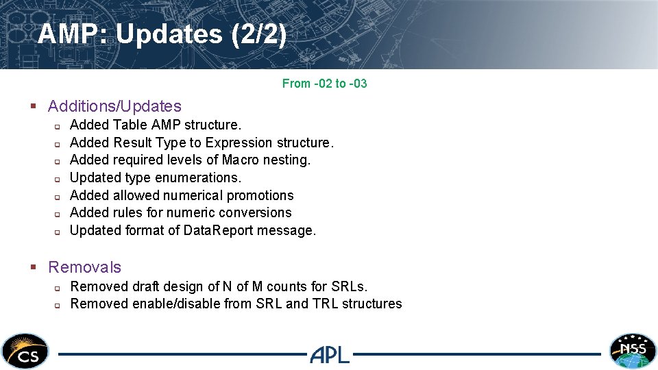 AMP: Updates (2/2) From -02 to -03 § Additions/Updates q q q q Added