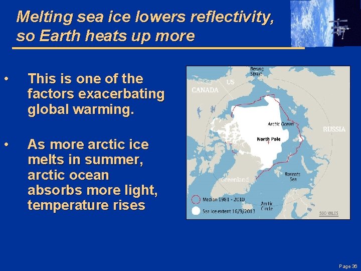 Melting sea ice lowers reflectivity, so Earth heats up more • This is one