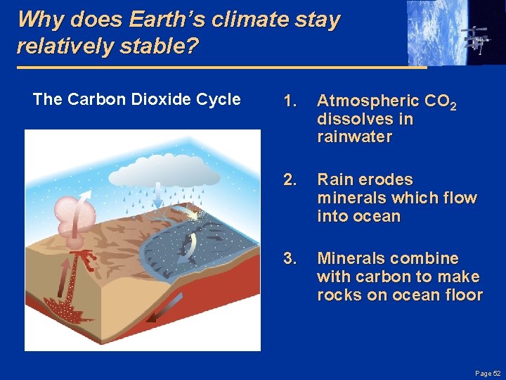 Why does Earth’s climate stay relatively stable? The Carbon Dioxide Cycle 1. Atmospheric CO