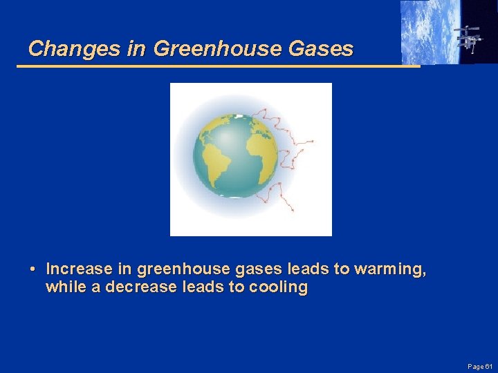 Changes in Greenhouse Gases • Increase in greenhouse gases leads to warming, while a