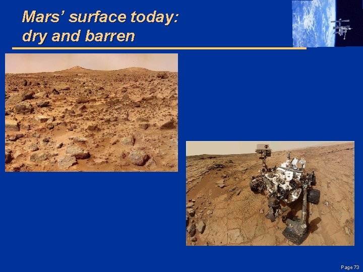 Mars’ surface today: dry and barren Page 73 