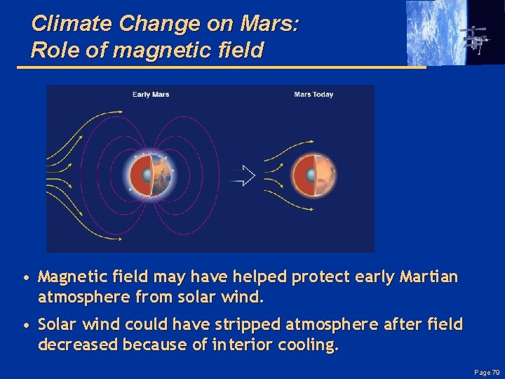 Climate Change on Mars: Role of magnetic field • Magnetic field may have helped