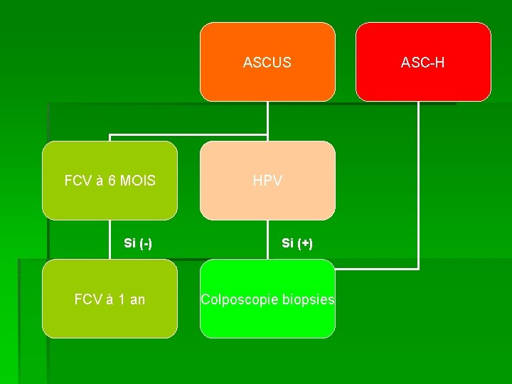ASCUS FCV à 6 MOIS Si (-) FCV à 1 an HPV Si (+)