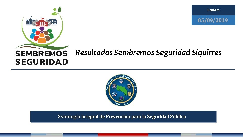 Siquirres 05/09/2019 Resultados Sembremos Seguridad Siquirres Estrategia Integral de Prevención para la Seguridad Pública