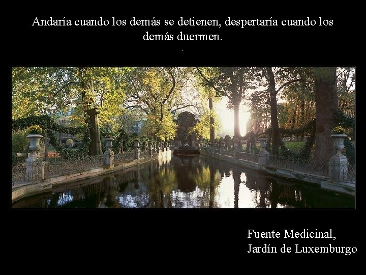Andaría cuando los demás se detienen, despertaría cuando los demás duermen. . Fuente Medicinal, Andaría cuando los demás se detienen, despertaría cuando los demás duermen. . Fuente Medicinal,