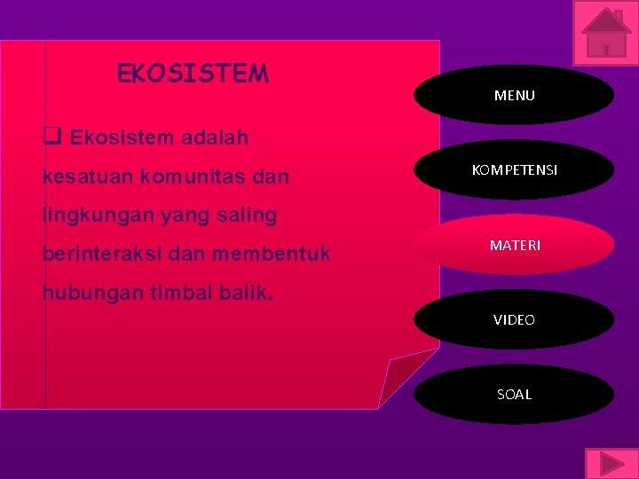 EKOSISTEM MENU q Ekosistem adalah kesatuan komunitas dan KOMPETENSI lingkungan yang saling berinteraksi dan