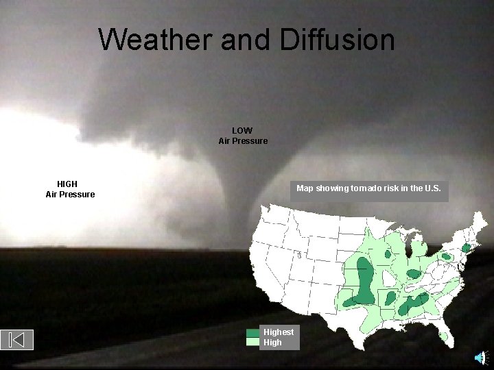 Weather and Diffusion LOW Air Pressure HIGH Air Pressure Map showing tornado risk in