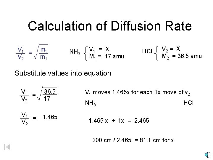 Calculation of Diffusion Rate V 1 m 2 = V 2 m 1 NH