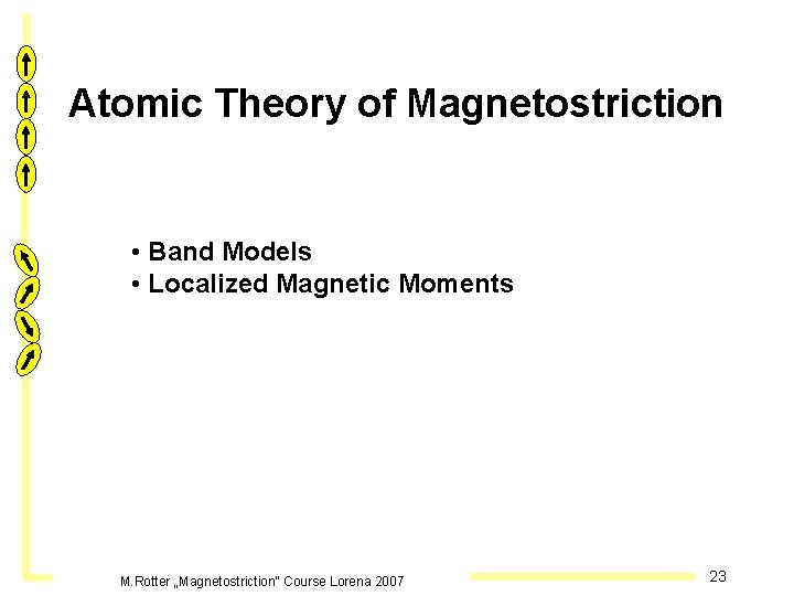 Atomic Theory of Magnetostriction • Band Models • Localized Magnetic Moments M. Rotter „Magnetostriction“