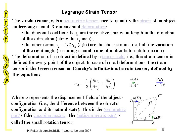 Lagrange Strain Tensor The strain tensor, ε, is a symmetric tensor used to quantify