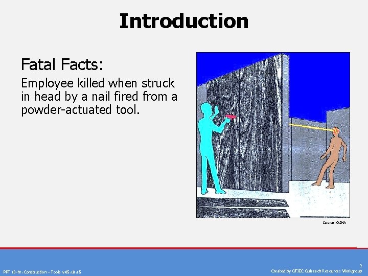 Introduction Fatal Facts: Employee killed when struck in head by a nail fired from