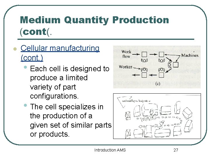 Medium Quantity Production (cont(. l Cellular manufacturing (cont. ) • Each cell is designed