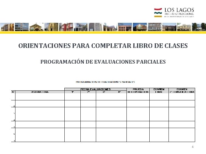 ORIENTACIONES PARA COMPLETAR LIBRO DE CLASES PROGRAMACIÓN DE EVALUACIONES PARCIALES 4 