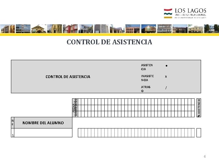 CONTROL DE ASISTENCIA ASISTEN ● CIA CONTROL DE ASISTENCIA INASISTE X NCIA N º